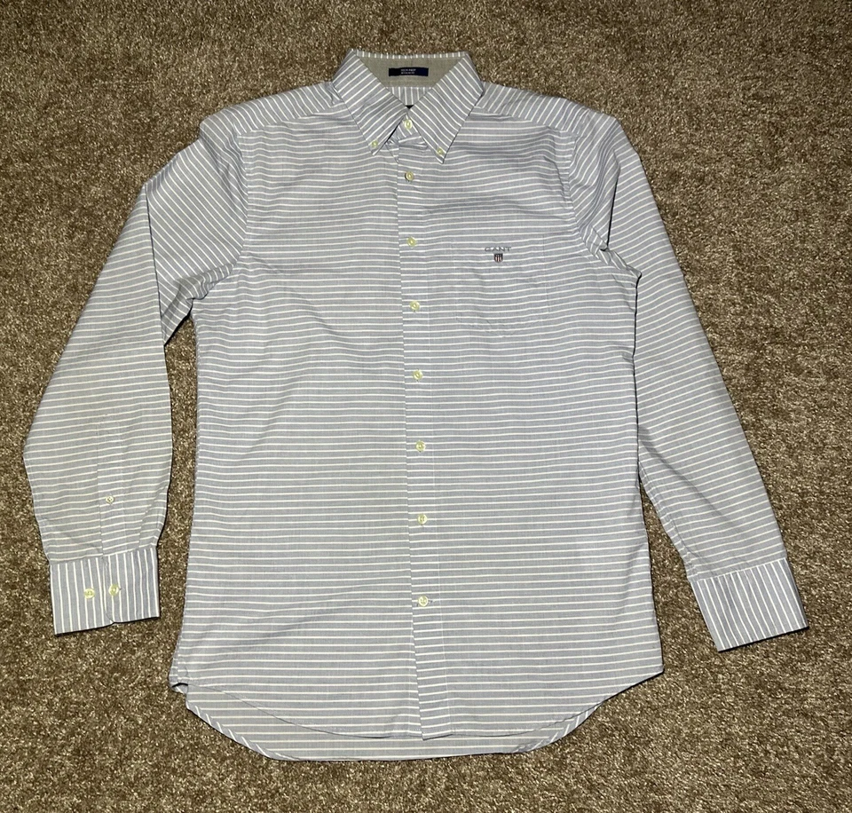 Camisa de vestir GANT para hombre B/D azul Oxford rayas horizontales L/S preparación tecnológica talla S Foto 3 de 4