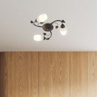 Deckenlampe Deckenleuchte Esszimmerlampe BläTter Glas Rostfarben 3 Flammig