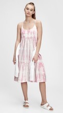 NWT Women's GAP Tie Dye Tiered Midi Dress in Pink Sz Large