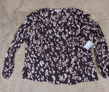 Nine West Brown Animal Print Long Sleeve Light Weight XL V-Neck Top NWT