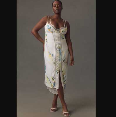 Women's 8 By Anthropologie lace button-front slip dress in Ivory | eBay