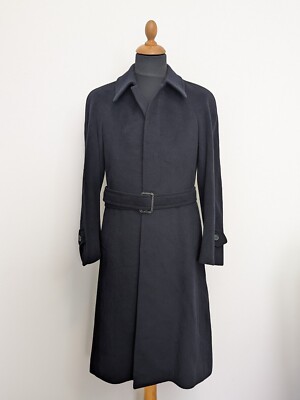 Corneliani Wool Coat Women Sz.44 XL/XXL Black Navy Overcoat Warm Belted Elegant