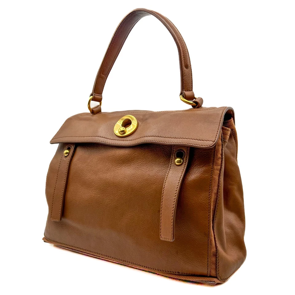 Auténtico bolso de mano de cuero Saint Laurent Muse con puntera logotipo marrón Foto 2 de 4