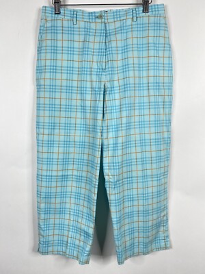 Burberry Golf Capri Pants Womens Size Blue Orange Plaid Pockets