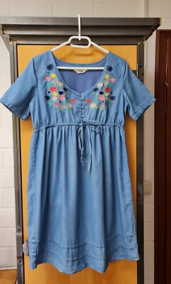 FRUGI Damen Kleid Umstandskleid blau mit Stickerei Bio- Baumwolle Gr. S