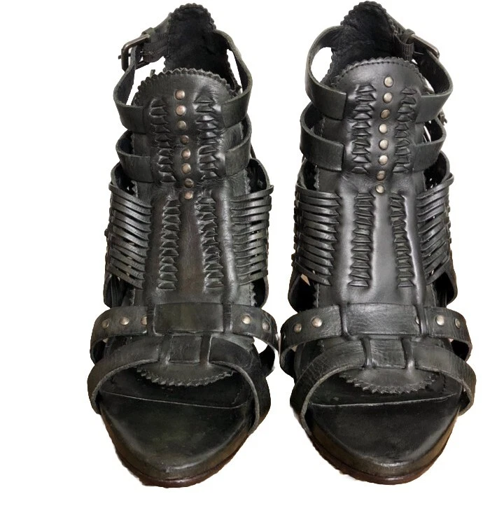 Bomba Allsaints Spitalfields Punta Abierta Talla 9 EE. UU. / 39 Negra Doble Correa Foto 3 de 4