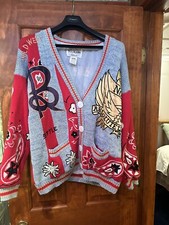 Vintage Absolutely No Jeans Embroidered Lined One Size Bandanna Blues Cardigan