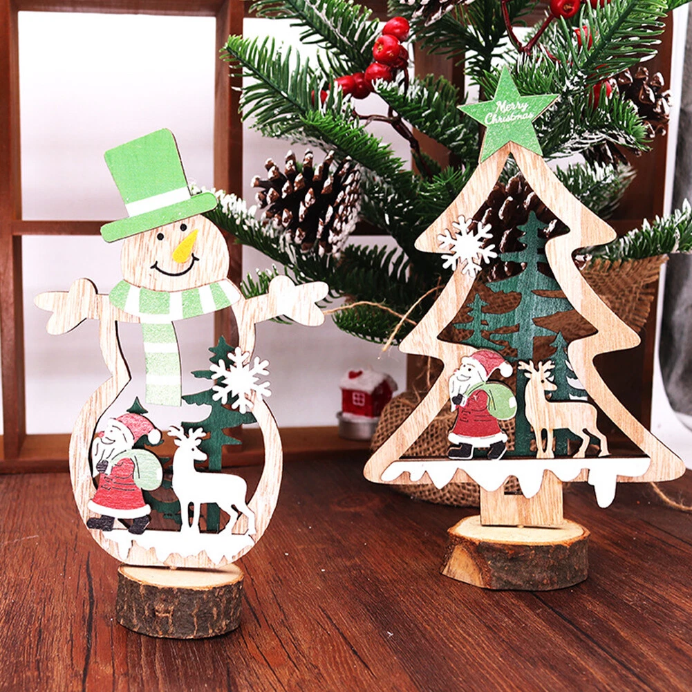 Wooden Christmas Tree Santa Claus Wooden Crafts Table Decoration, Adult Unisex