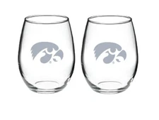 RFSJ Satin Frost Logo Wine or Beverage Glass Set of 2 (Iowa Hawkeyes)