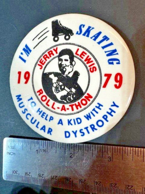 1979 Jerry Lewis I m Skating Roll-A-Thon Muscular Dystrophy 3.5  Pinback Button