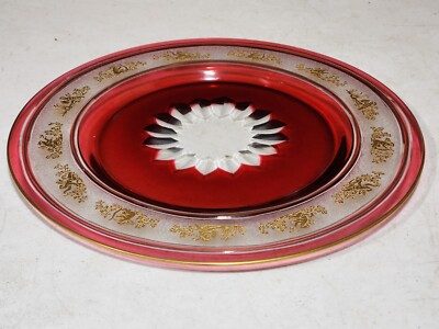 1- Val St. Lambert Danse de Flore Gold CRANBERRY Glass 10'' Dinner SERVICE Plate