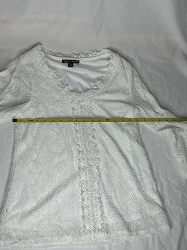 CABLE & GAUGE White Lace Blouse 3/4” Sleeve Pullover Large Womens - Picture 6 of 7