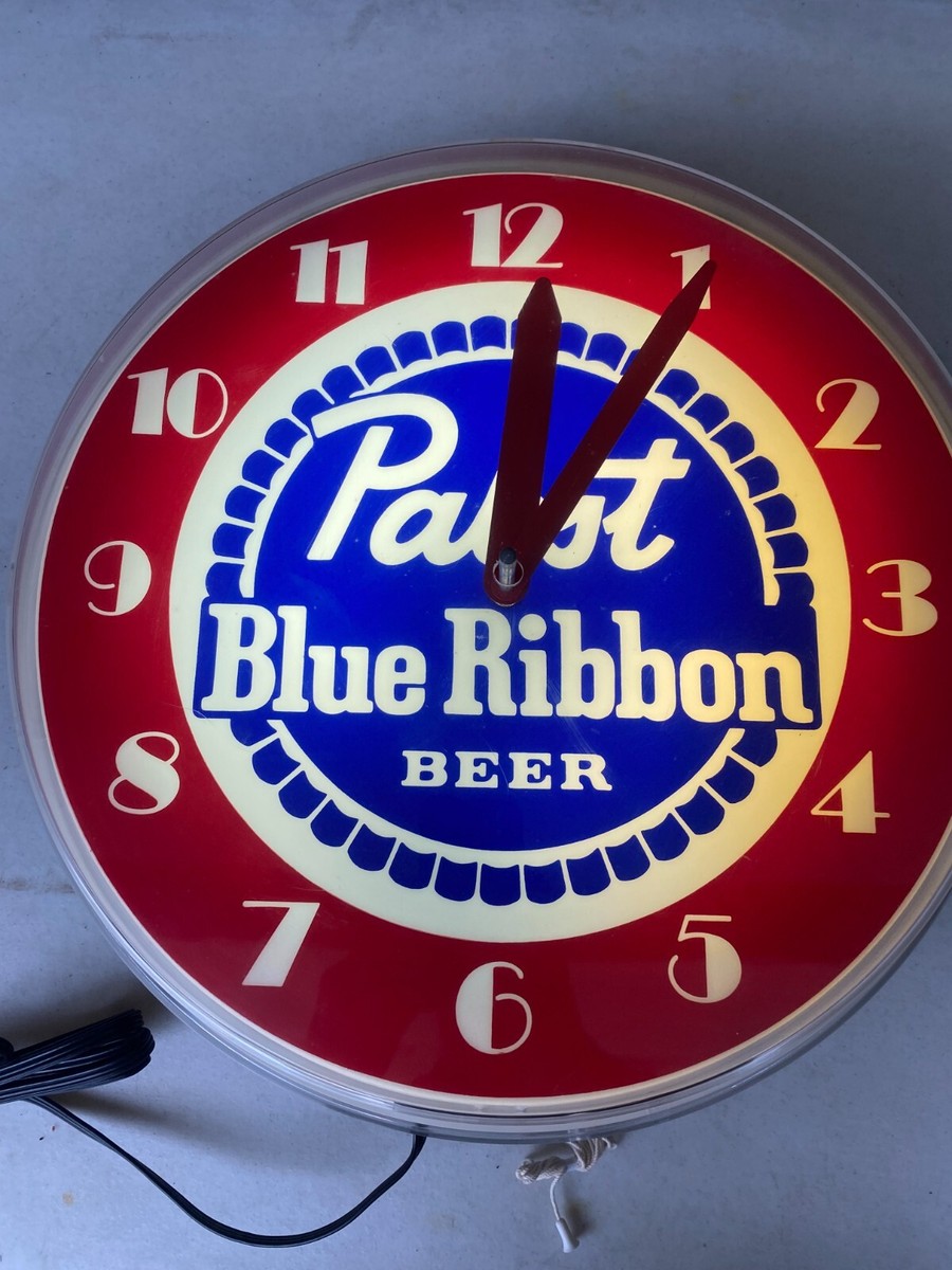 Vintage Rare Pabst Blue Ribbon Beer Clock Lighted Light NOS PBR 17