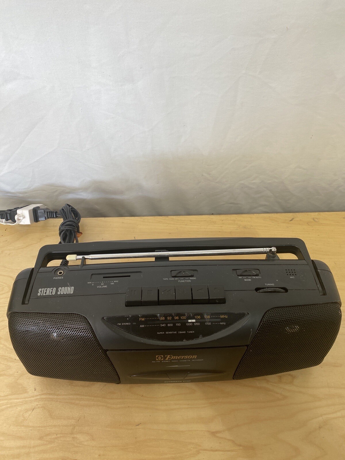 Vintage Emerson Cassette Player Recorder Boombox Radio AC2312 TESTED