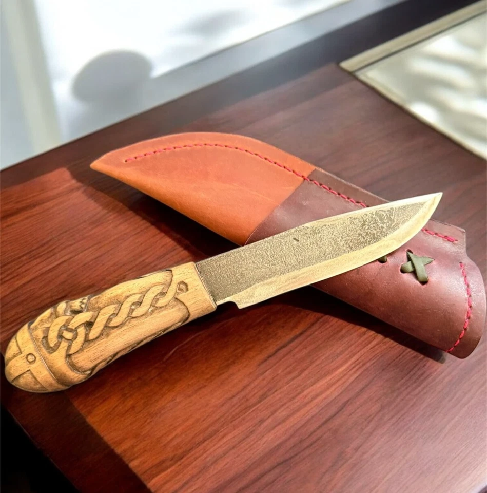Cuchillo Daga Vintage Fijo Hecho a Mano Vikingo Grabado Calavera Mango Memento Mori Foto 3 de 4
