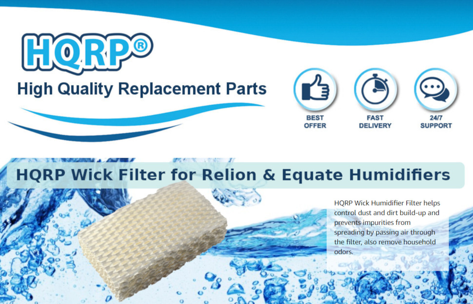 2x HQRP Wick Filters for ProCare PCCM-832N; AC813 PCWF813 PCWF813-24 Replacement