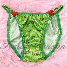 Christmas Satin Panties Sissy DUCHESS Cut 5-9 Green Grouch ladies string bikini
