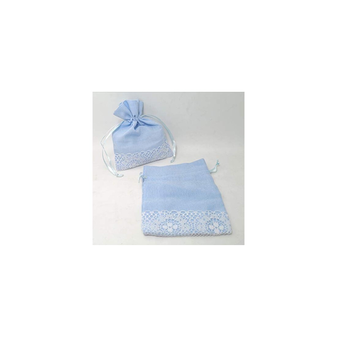 10 pz sacchetto portaconfetti celeste con pizzo 10x12 cm bomboniera  BAR-A2460-0