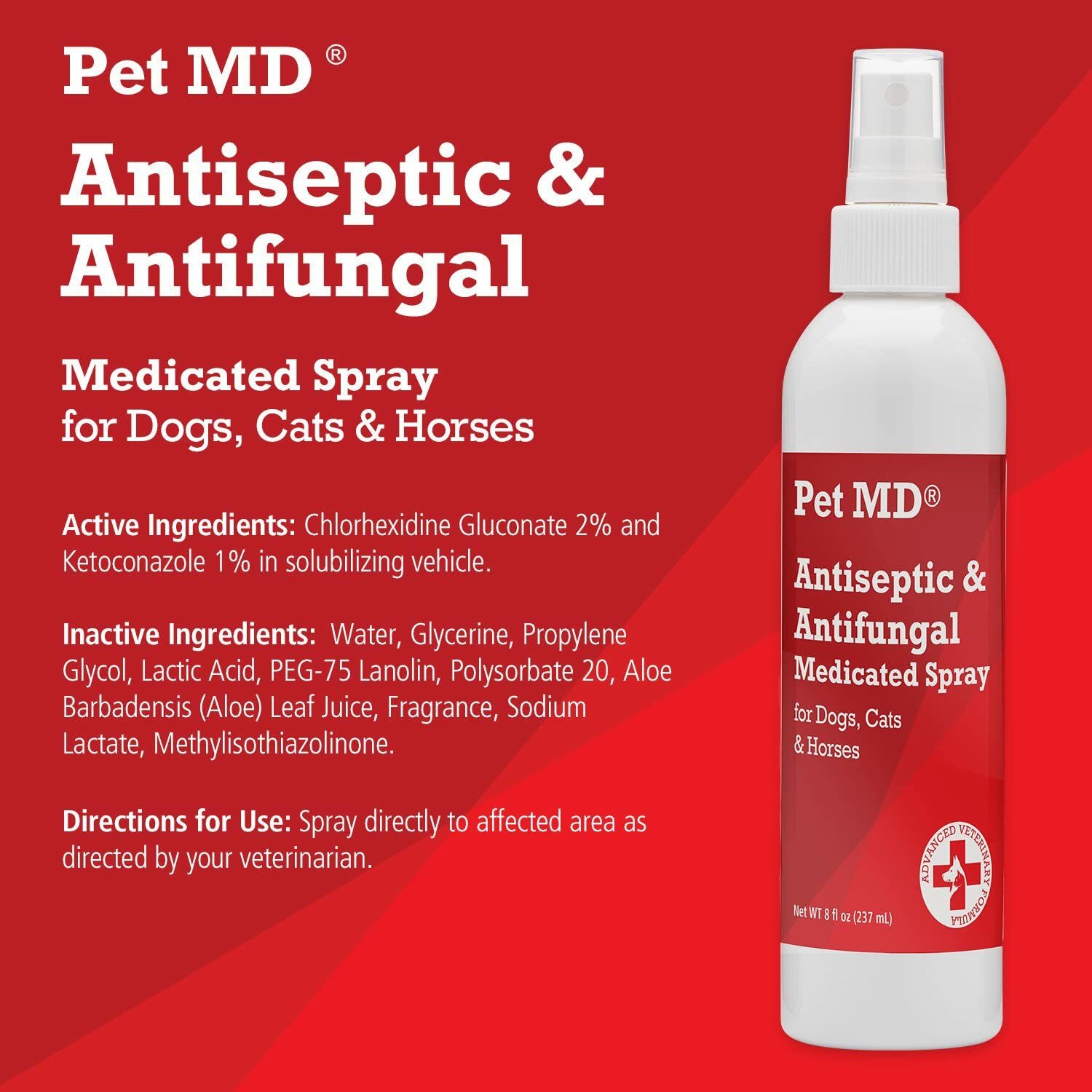Medicated Spray Antiseptic & Antifungal Dogs Cats & Horses Skin
