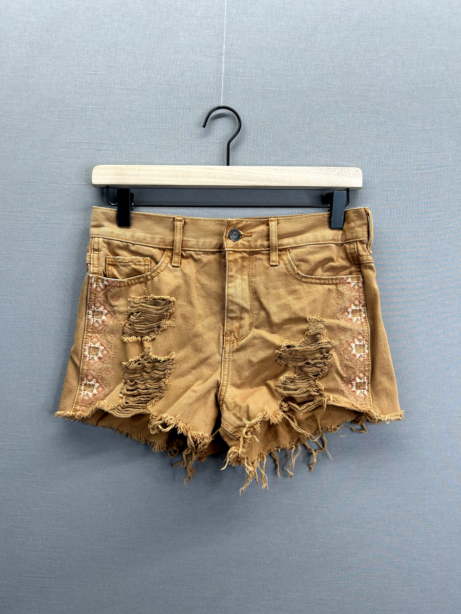 Hollister Womens Brown Denim Shorts Distressed High Rise Short
