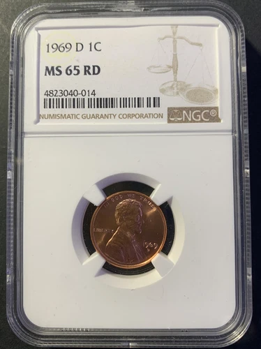 1969D NGC 65 RD 1c Lincoln penny 
