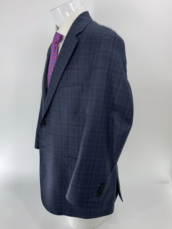 Savile Row Blazer Jacket 42R Navy Plaid SCABAL Super 110s Wool 2B 2V YGI W4-160 - Image 4 of 4