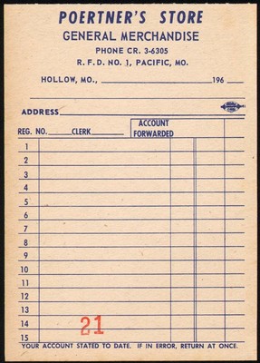 vintage receipt poertners store 1960s pacific and hollow missouri unused n mint ebay