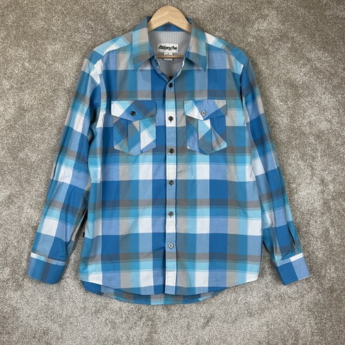 Ablanche Shirt Mens Medium Blue Plaid Long Sleeve Button Front Pockets- 4674