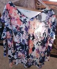 Floral Print Blouse Wth Peak a Boo Sleeves SzXL Casual Or Special Rayon Lined