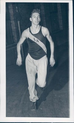 1945 Fred Lindstrom Jr Loyola Gym Hurdler Track Team Sports IL Vintage Photo