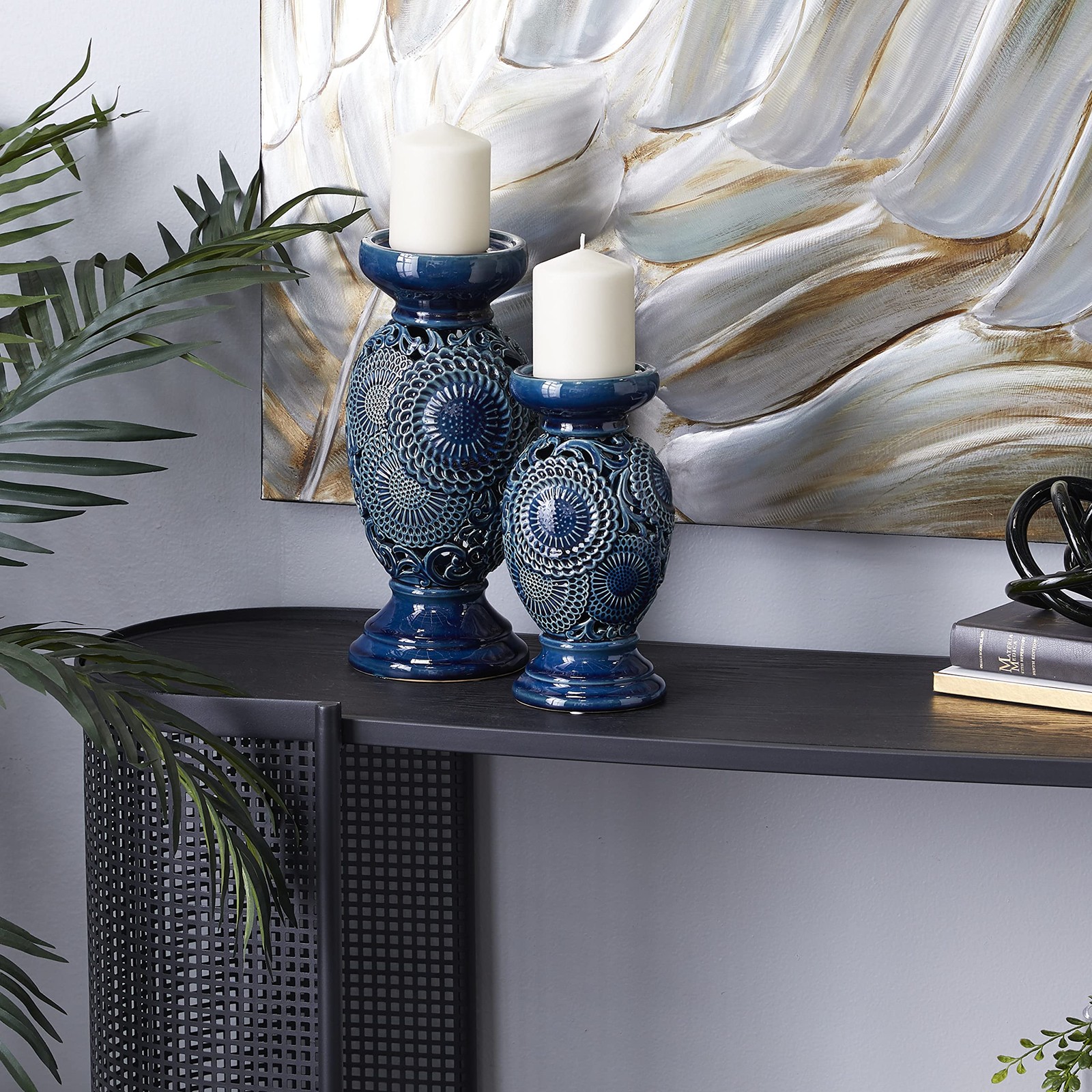 With Cut Out Pattern Set Of 2 13 10h Blue