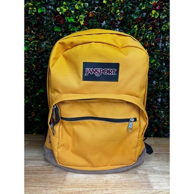 JanSport Right Pack Backpack Mustard Yellow Suede Leather Bottom Laptop Sleeve