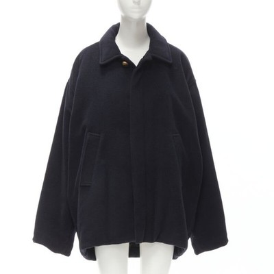 BALENCIAGA DEMNA 2019 navy camel antique gold button cocoon coat FR38 M
