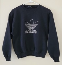 Adidas Kids Large Trefoil Logo Crewneck Sweatshirt Black USA Made