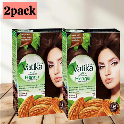 (12 sachet) Natural Brown Vatika Henna Hair Color Ammonia Free, Grey  Coverage