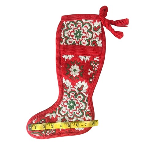 Vintage petti point- embroidery Christmas stocking- red retro holidays decor - Picture 4 of 7