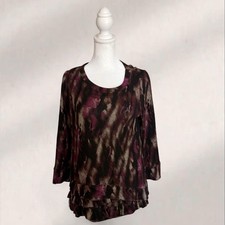 Simply Vera Vera Wang Multicolor Abstract Ruffle Tunic Blouse 3/4 Sleeve Petite…