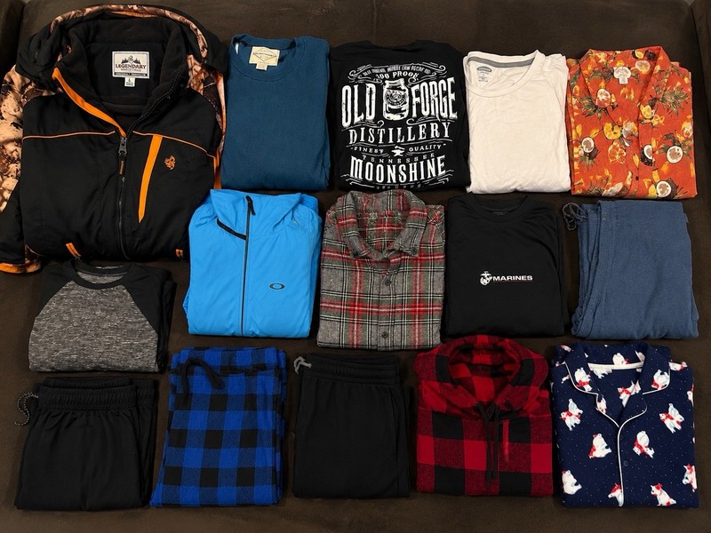 Men’s Large 15 Piece Closet Cleanout Lot Oakley Jackets Shirts Pajamas
