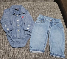 Wrangler Baby Boys 3-6M Western Denim Button-Up Bodysuit & Jeans Set Fall Outfit