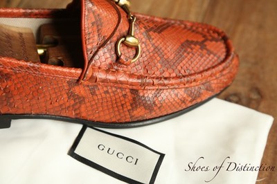 Gucci Red Python Skin Brass Bit Loafers Shoes Men's UK 7.5 US 8.5 EU 41.5