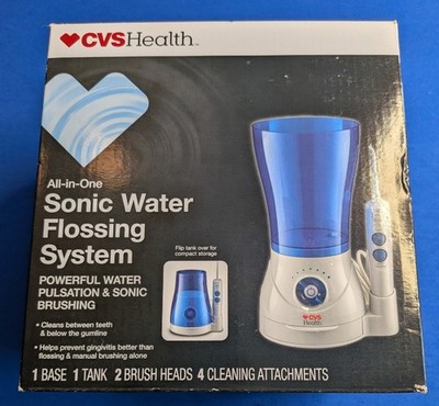 CVS Health All-in-One Sonic Water Flosser, Corded, 7 Settings, Blue/White