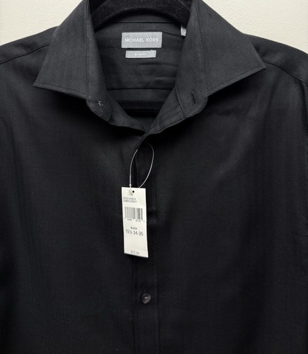 NEW Michael Kors Men’s Black Long Sleeve Slim Fit Button Up Shirt Sz. 15.5 34/35 - Picture 2 of 6