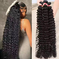 Deep Wave Curly Black Human Hair Sew-In Weft Bundles 3 Pcs Can Be Dyed