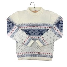 Vintage Fair Isle Knit Sweater M Cream Navy Red Apres Ski