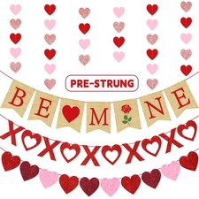 4PCS Pre-strung Valentine  s Day Banner, Valentine  s Day Decorations Include N...