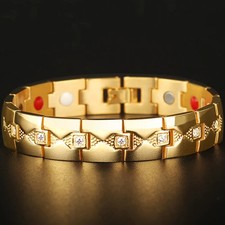 Gold Stainless Steel 4-in-1 Magnetic Therapy Bracelet for Men Arthritis Pain