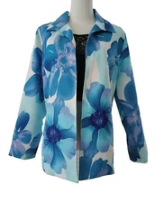 Tudor Court Women's Long Open Front Blazer Jacket Floral Size Medium Office Work