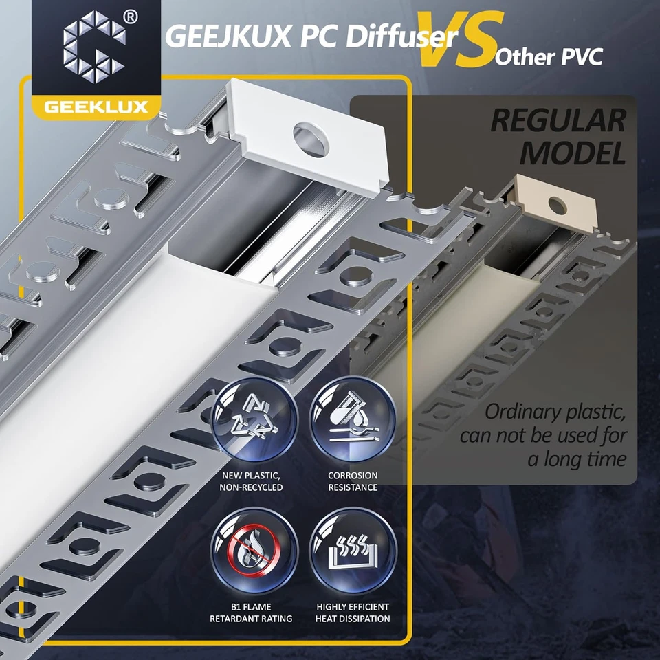 6 X Profilo LED per Cartongesso 1 M (Totale 6 M) Canalina Led per Barra Led, Ada - Immagine 2 di 4