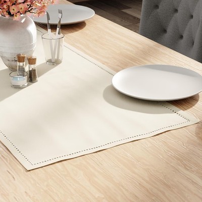 Dining Table Runner 16''x36'' | Pure Cotton Hemstitched Design | Natural - Mach...