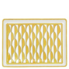 Assiette rectangulaire HERMES Soleil d'Hermes PM porcelaine jaune blanc P046089P 16 cm